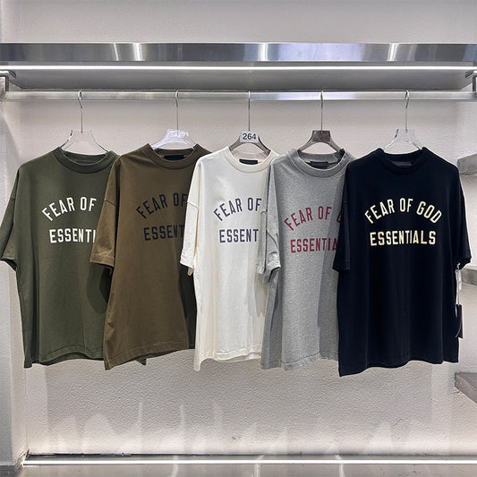 Essentials Letter Print Short Sleeve T-Shirt, Casual Oversized Cotton Tee for Men, Streetwear Summer Top