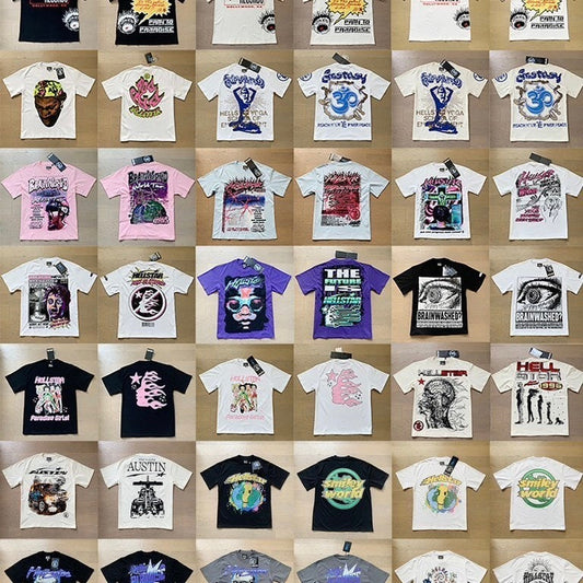 Hellstar Style Washed Vintage Graphic Oversized T-Shirt, Men's Y2K Streetwear Casual Short Sleeve