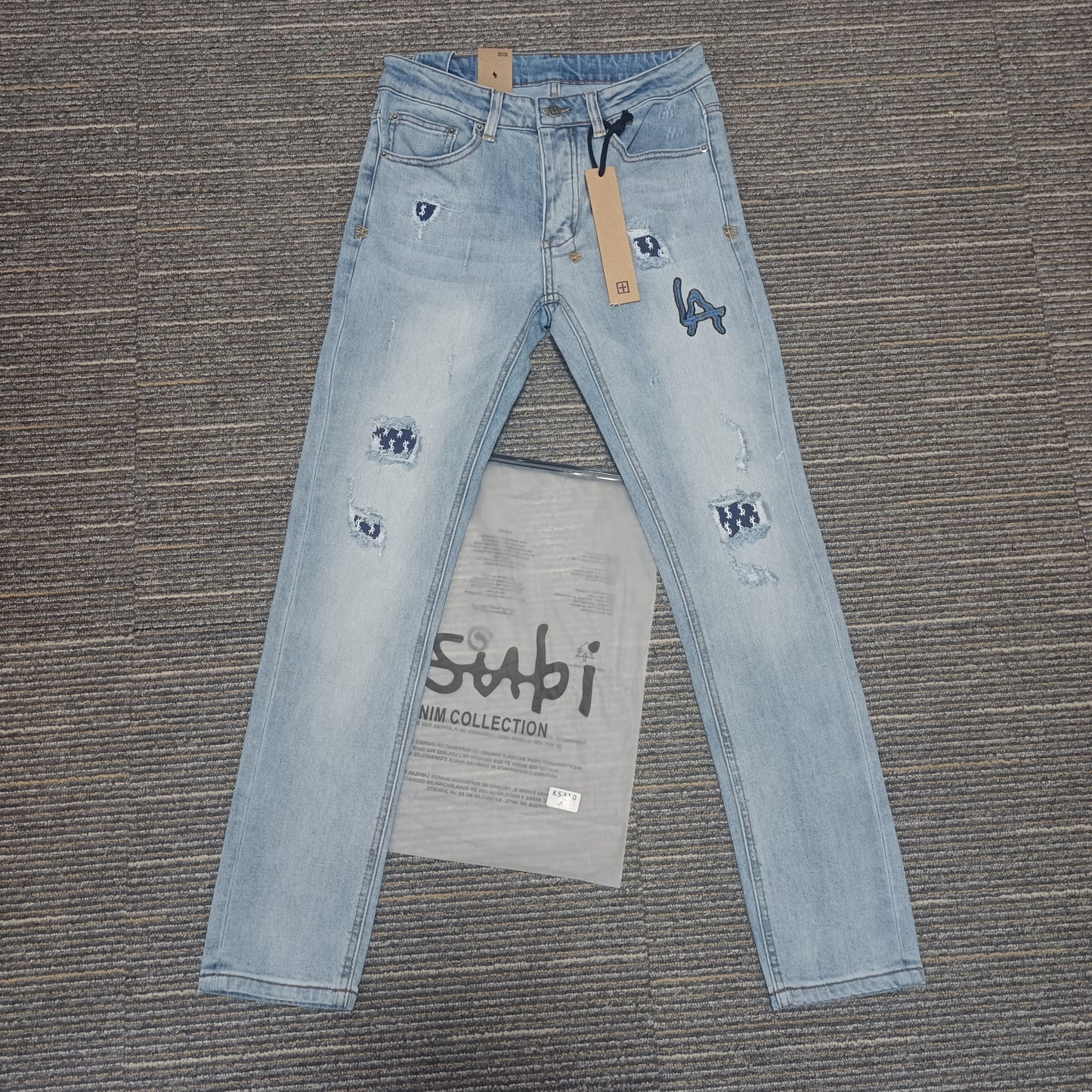 Factory Wholasel Branded Streetwear Pants Slim Fit Mid Straight Moustache Effect Distressed Wash KB Men's Jeans