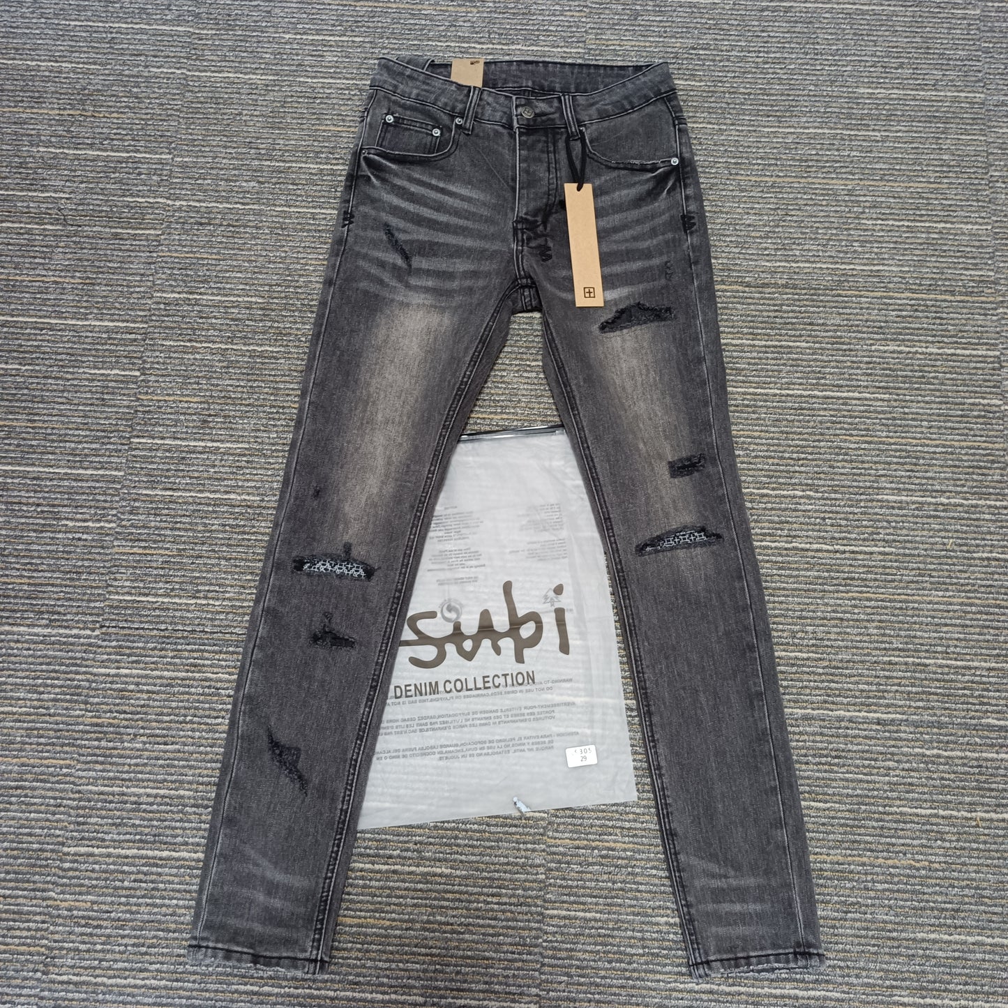 Factory Wholasel Branded Streetwear Pants Slim Fit Mid Straight Moustache Effect Distressed Wash KB Men's Jeans