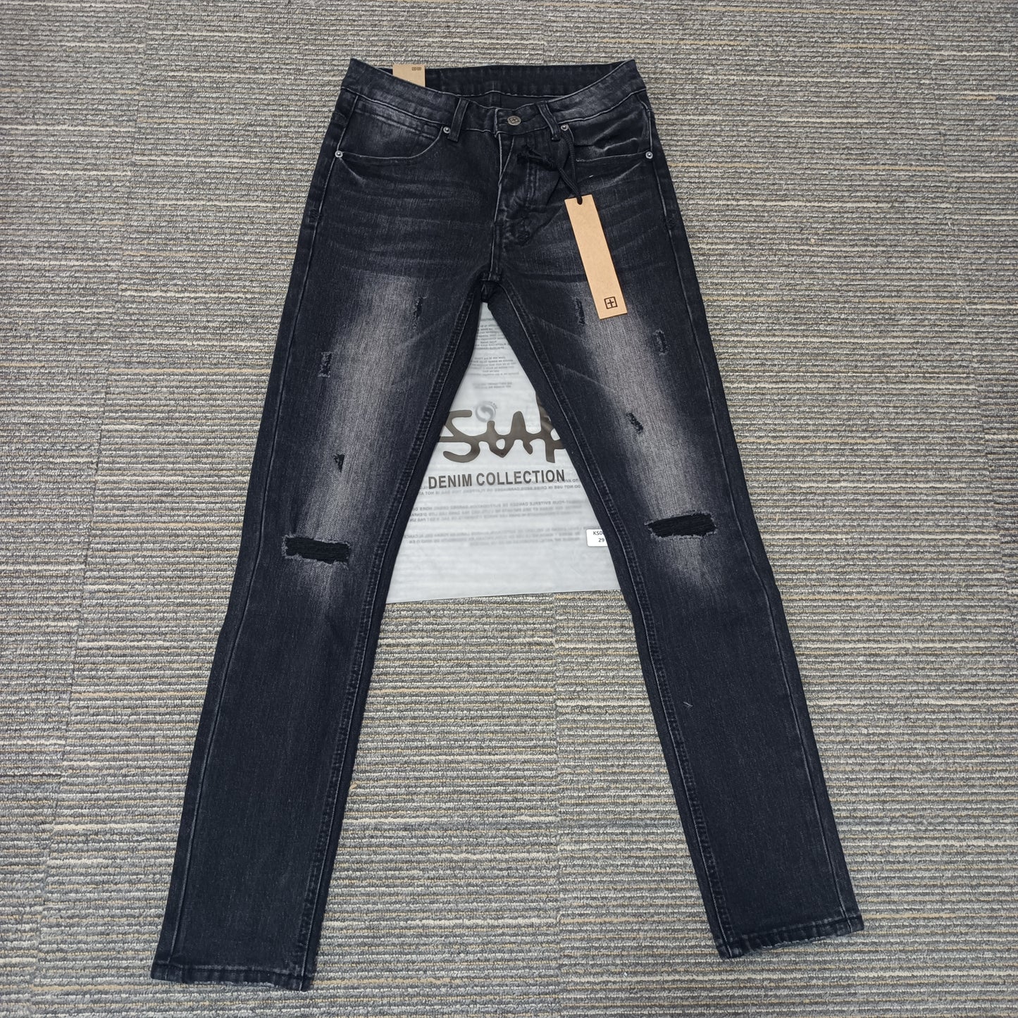 Factory Wholasel Branded Streetwear Pants Slim Fit Mid Straight Moustache Effect Distressed Wash KB Men's Jeans