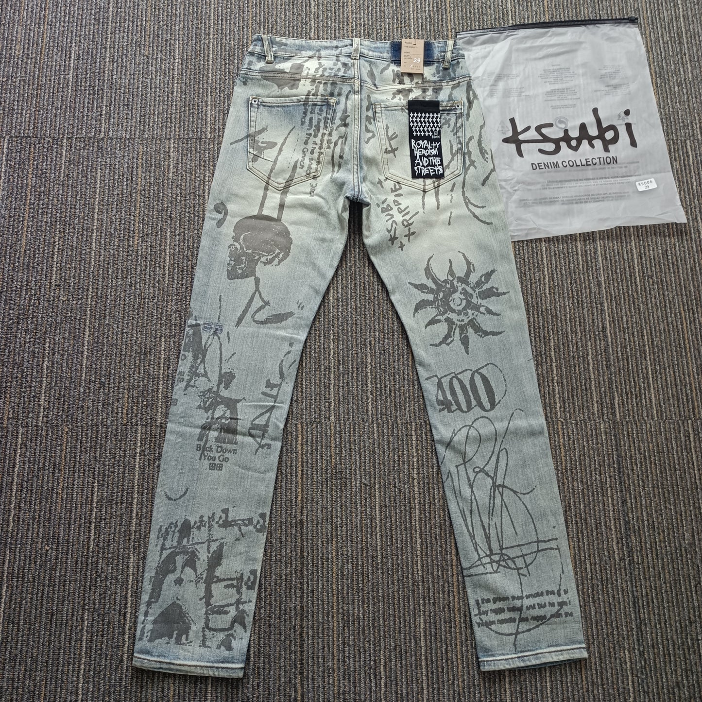 Factory Wholasel Branded Streetwear Pants Slim Fit Mid Straight Moustache Effect Distressed Wash KB Men's Jeans