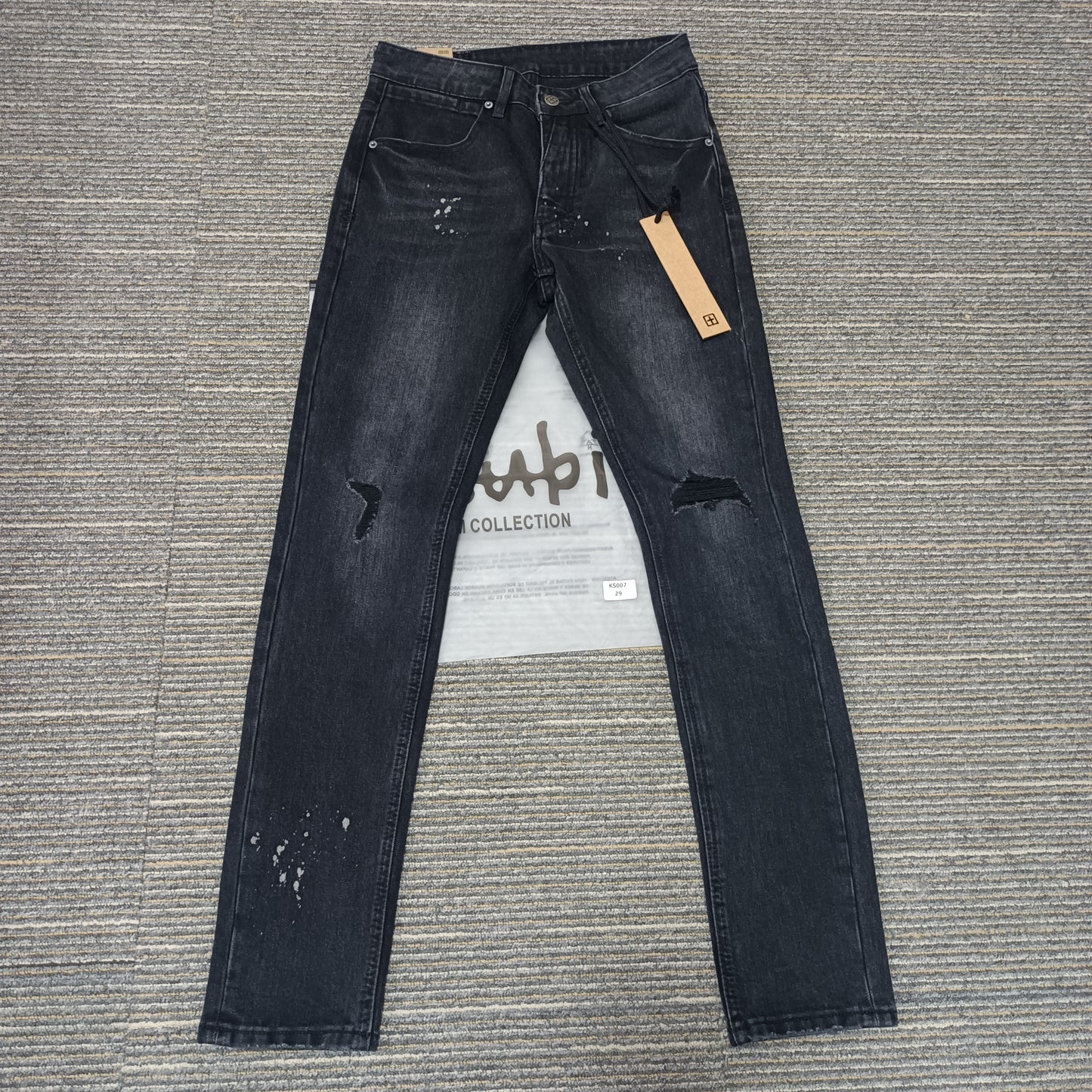 Factory Wholasel Branded Streetwear Pants Slim Fit Mid Straight Moustache Effect Distressed Wash KB Men's Jeans