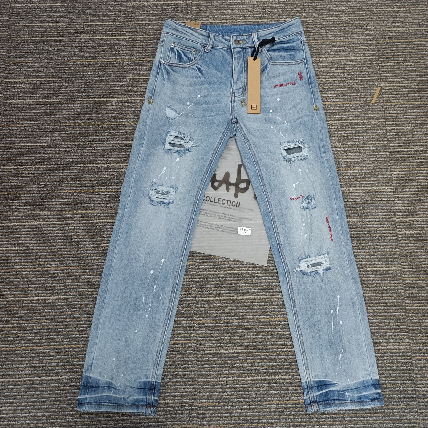 Factory Wholasel Branded Streetwear Pants Slim Fit Mid Straight Moustache Effect Distressed Wash KB Men's Jeans