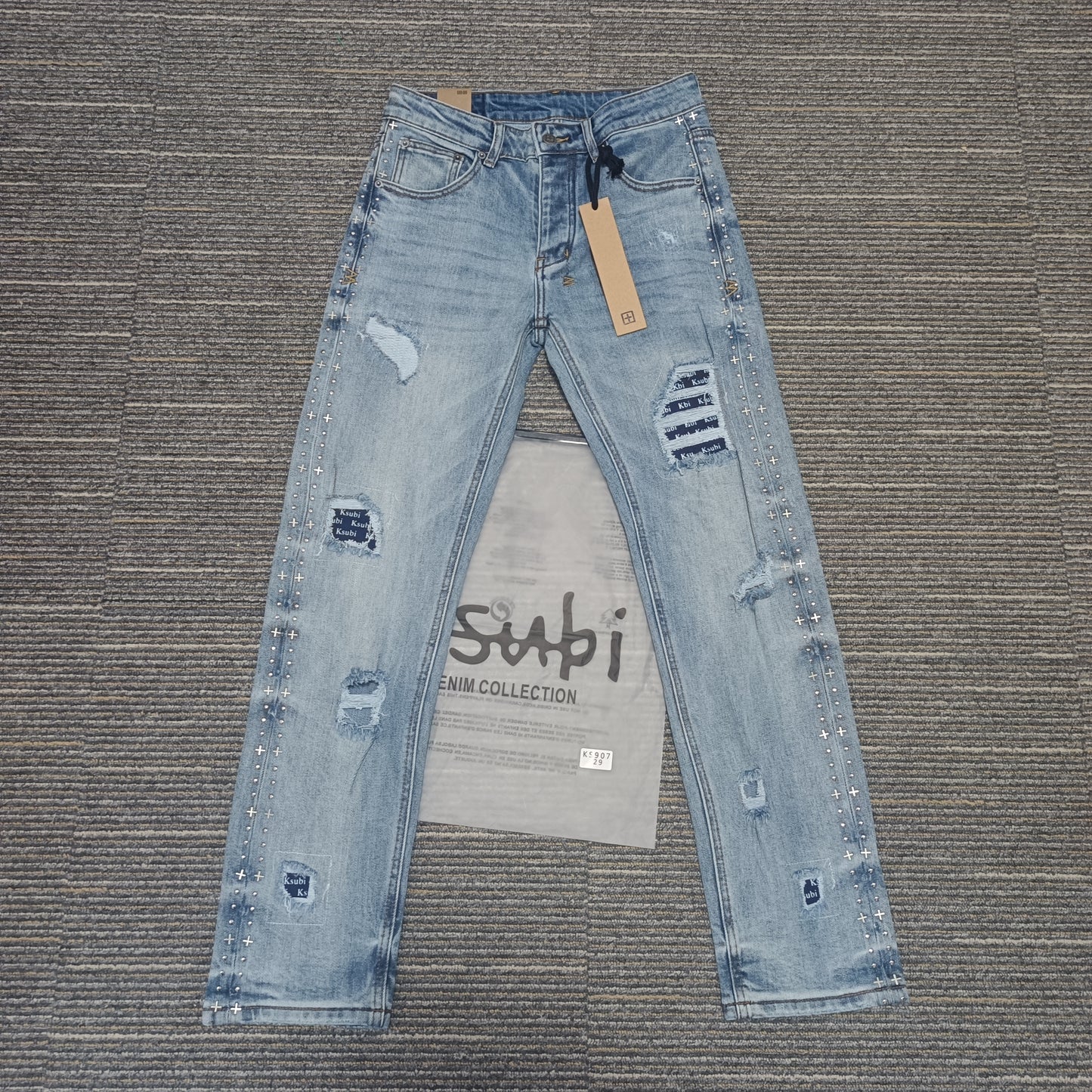 Factory Wholasel Branded Streetwear Pants Slim Fit Mid Straight Moustache Effect Distressed Wash KB Men's Jeans