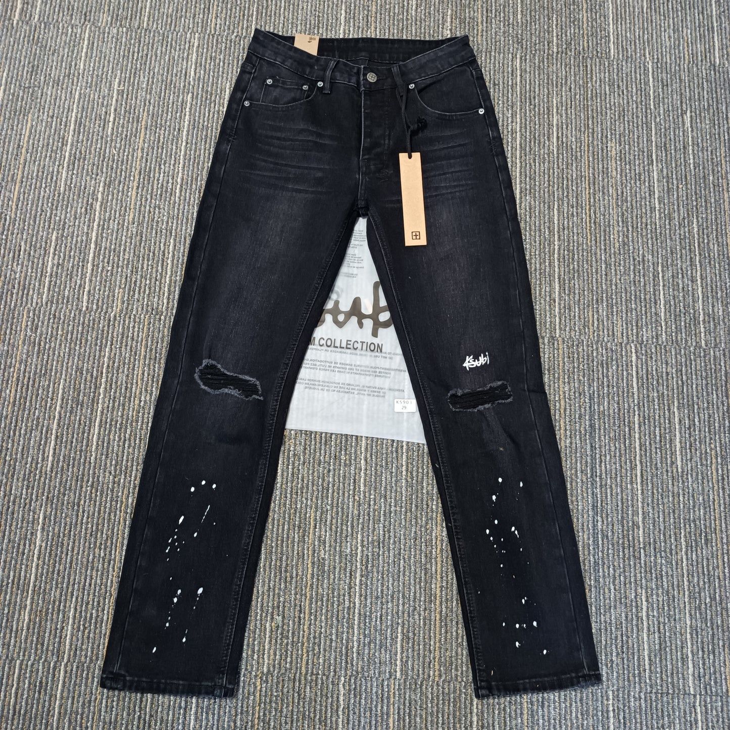 Factory Wholasel Branded Streetwear Pants Slim Fit Mid Straight Moustache Effect Distressed Wash KB Men's Jeans