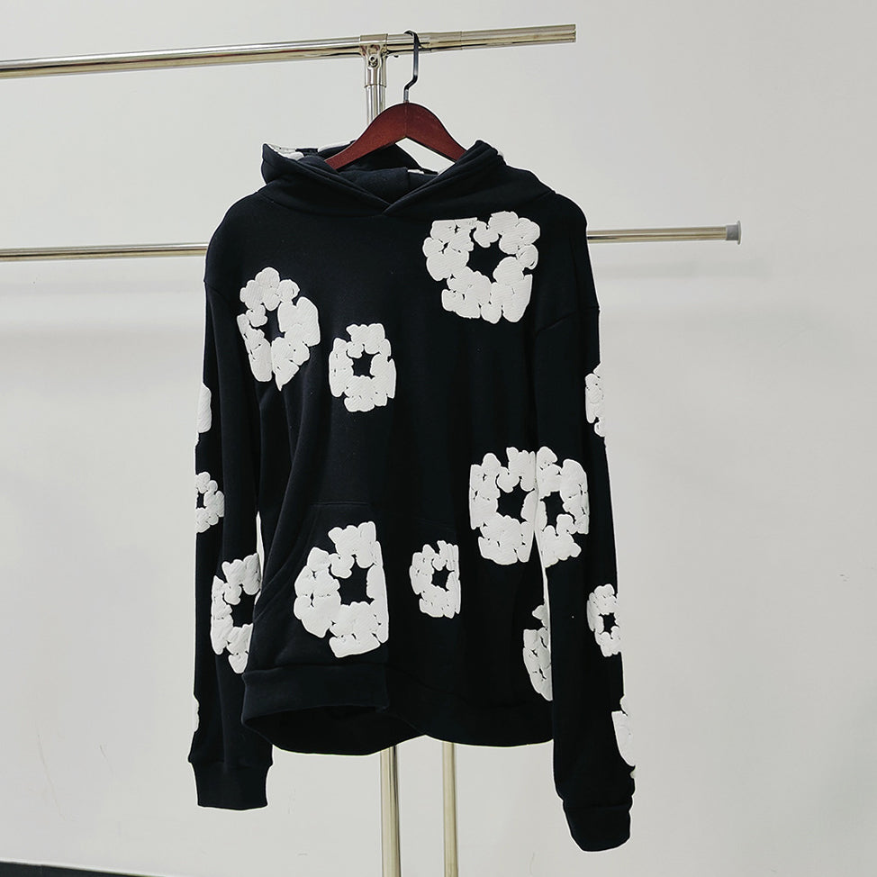 Top Quality 100% Cotton Men's Clothing Tears Hoodies Sweatshirts 430gsm Streetwear Tracksuits Denim Puff Printing Hoodie for Men