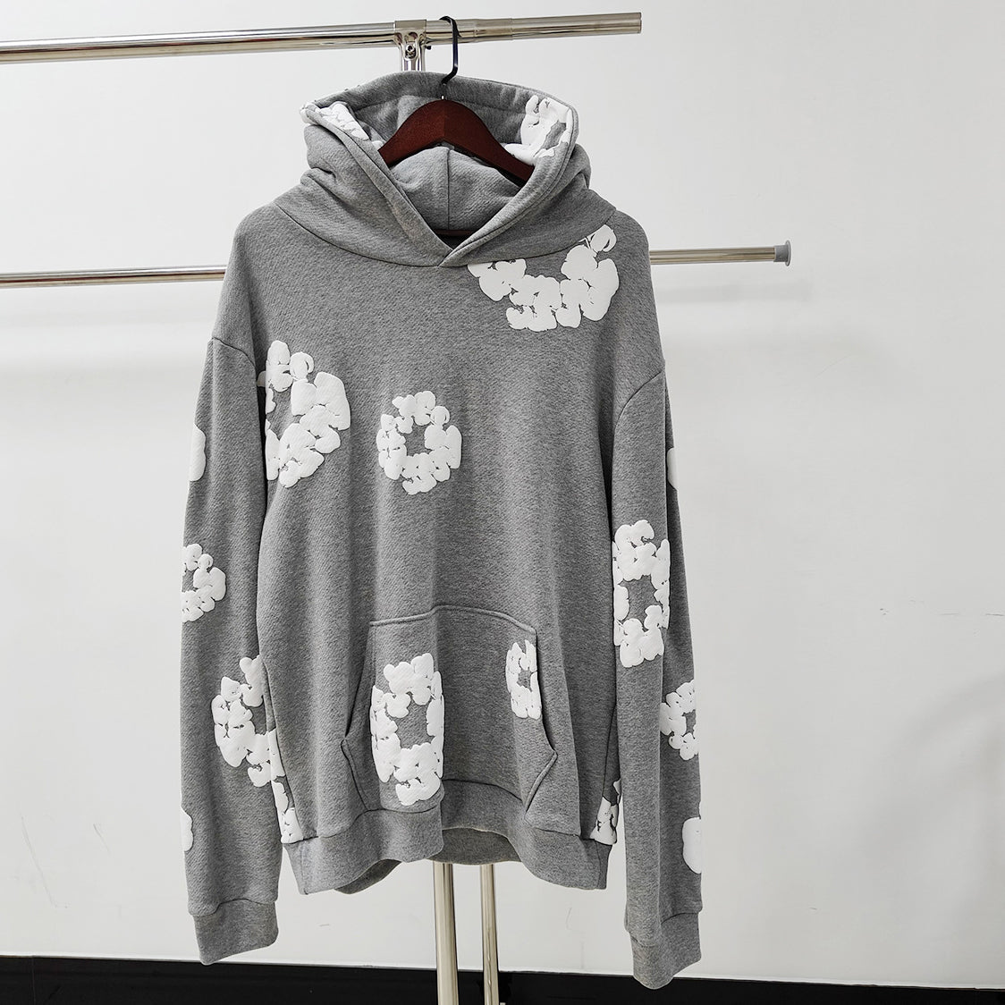 Top Quality 100% Cotton Men's Clothing Tears Hoodies Sweatshirts 430gsm Streetwear Tracksuits Denim Puff Printing Hoodie for Men