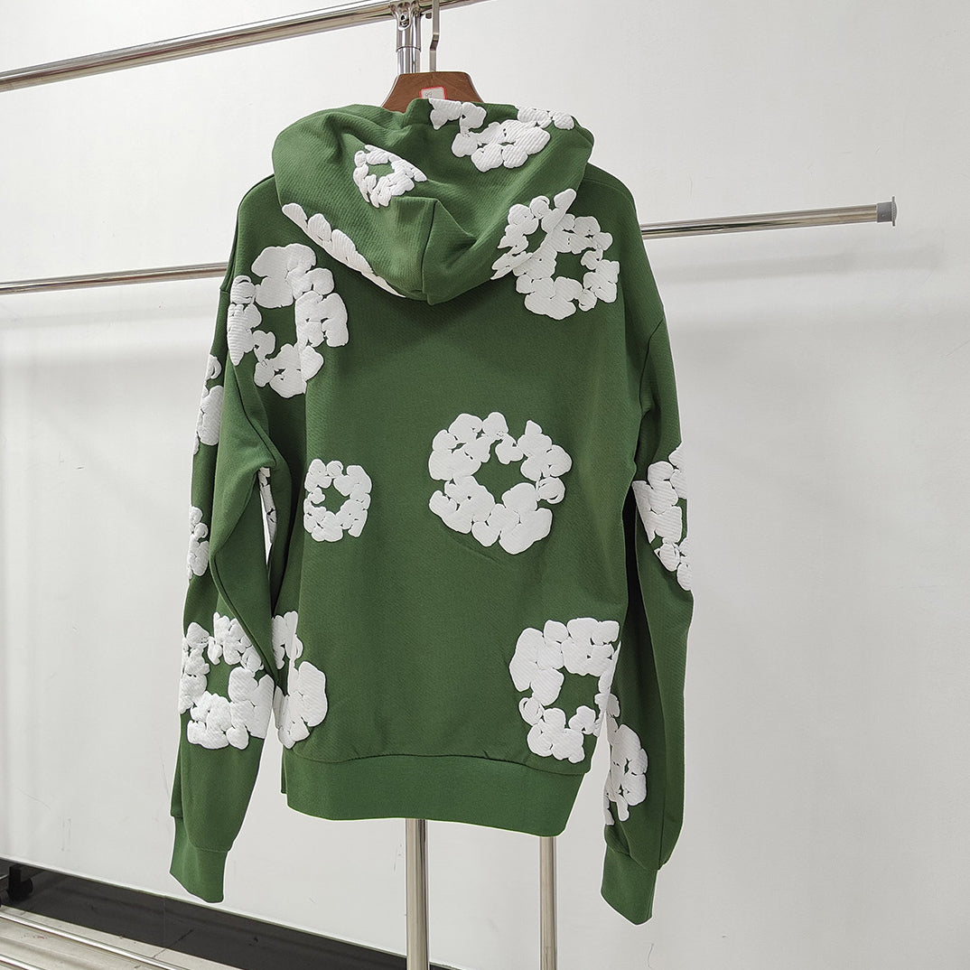 Top Quality 100% Cotton Men's Clothing Tears Hoodies Sweatshirts 430gsm Streetwear Tracksuits Denim Puff Printing Hoodie for Men