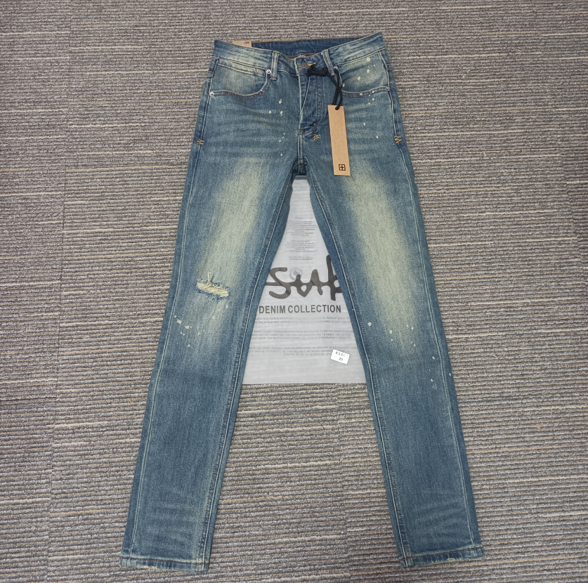Factory Wholasel Branded Streetwear Pants Slim Fit Mid Straight Moustache Effect Distressed Wash KB Men's Jeans