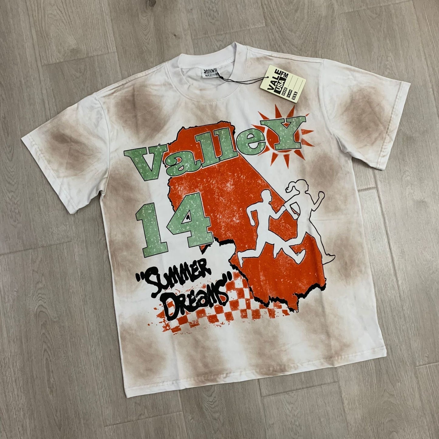 Valley Dream Style Retro Graphic Oversized T-Shirt, Men's Y2K Streetwear Casual Short Sleeve