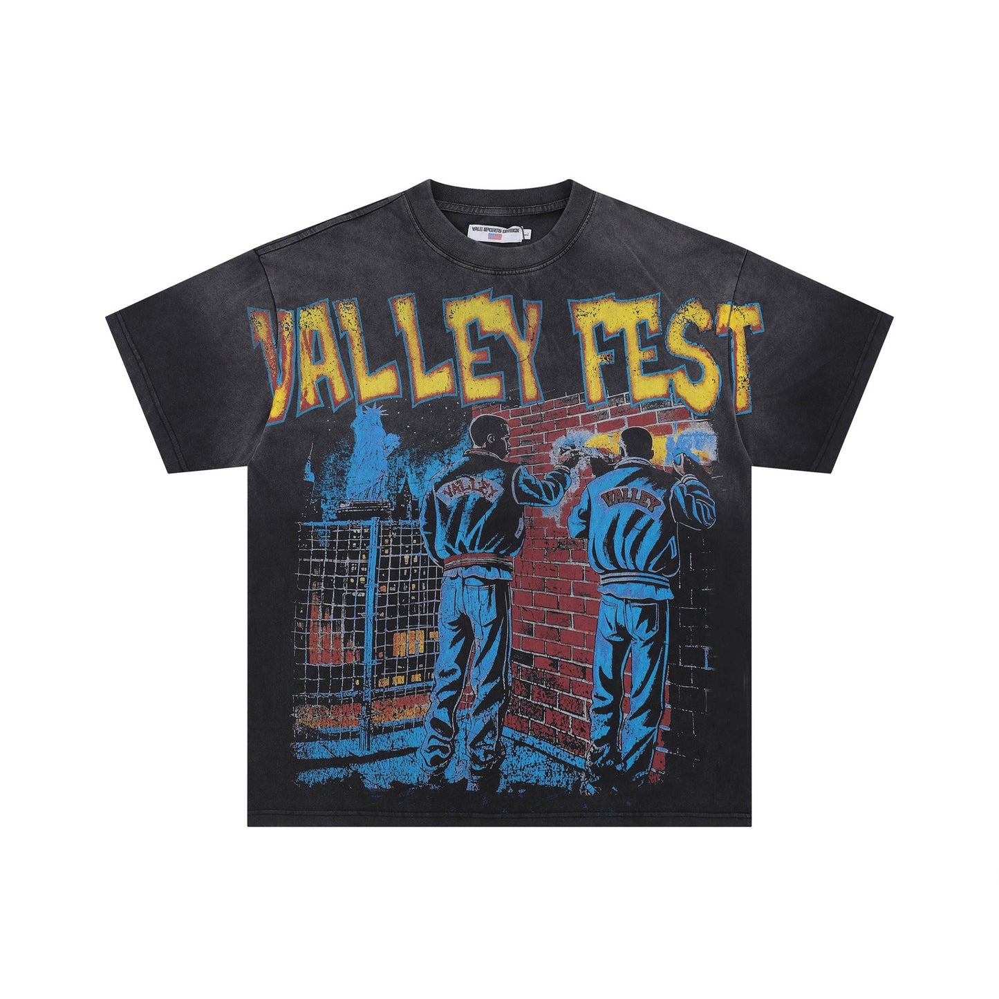 Iconic Valley Dream Retro Graphic Tee Men's Vintage Washed High Street Fashion Casual Top