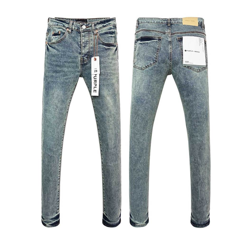 Wholesale High Quality Branded Streetwear Pants Slim Fit Mid Straight Moustache Effect Distressed Wash Purple Men's Jeans