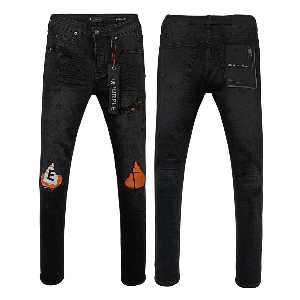 Wholesale High Quality Branded Streetwear Pants Slim Fit Mid Straight Moustache Effect Distressed Wash Purple Men's Jeans