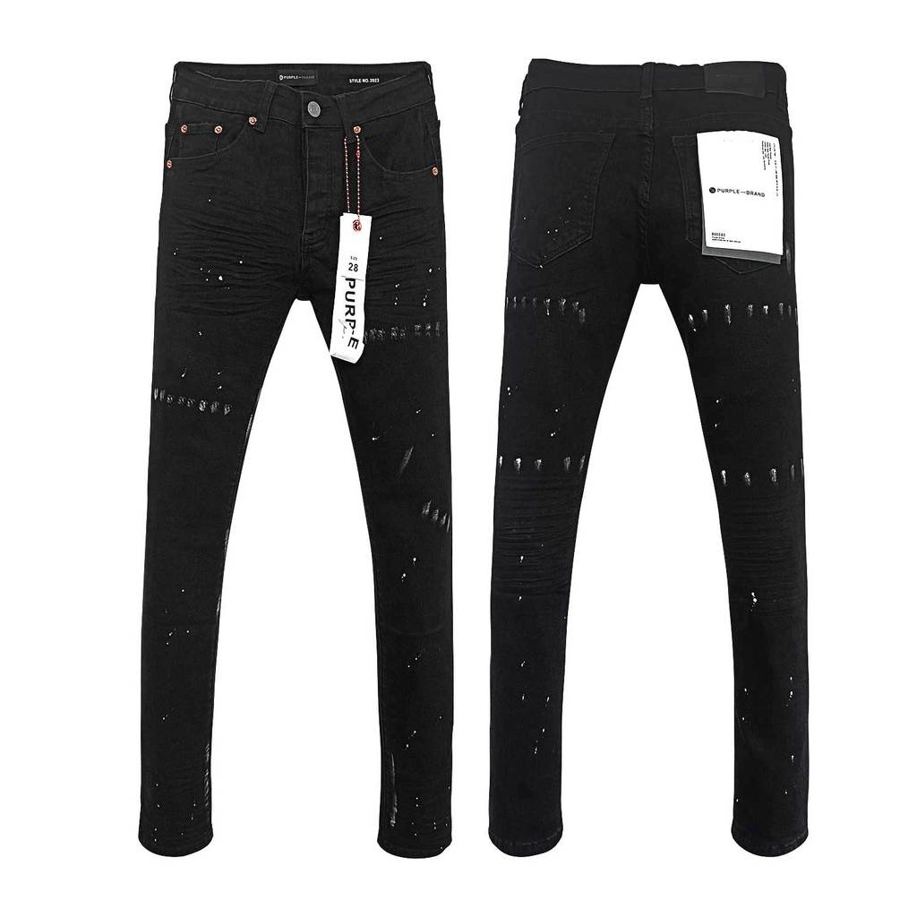 Wholesale High Quality Branded Streetwear Pants Slim Fit Mid Straight Moustache Effect Distressed Wash Purple Men's Jeans