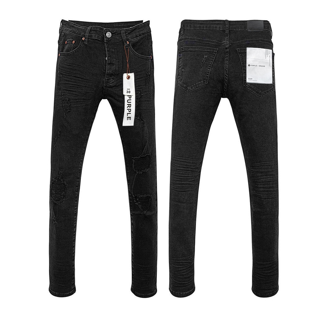Wholesale High Quality Branded Streetwear Pants Slim Fit Mid Straight Moustache Effect Distressed Wash Purple Men's Jeans