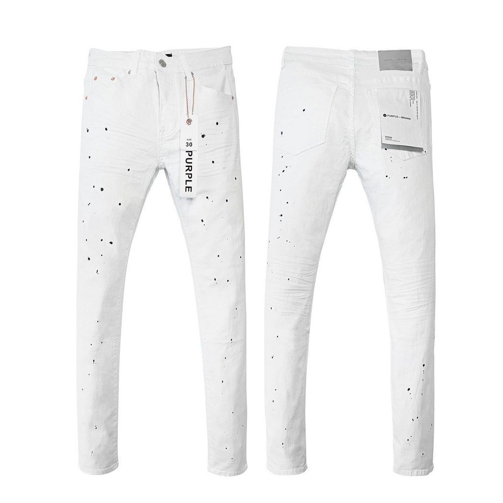 Wholesale High Quality Branded Streetwear Pants Slim Fit Mid Straight Moustache Effect Distressed Wash Purple Men's Jeans